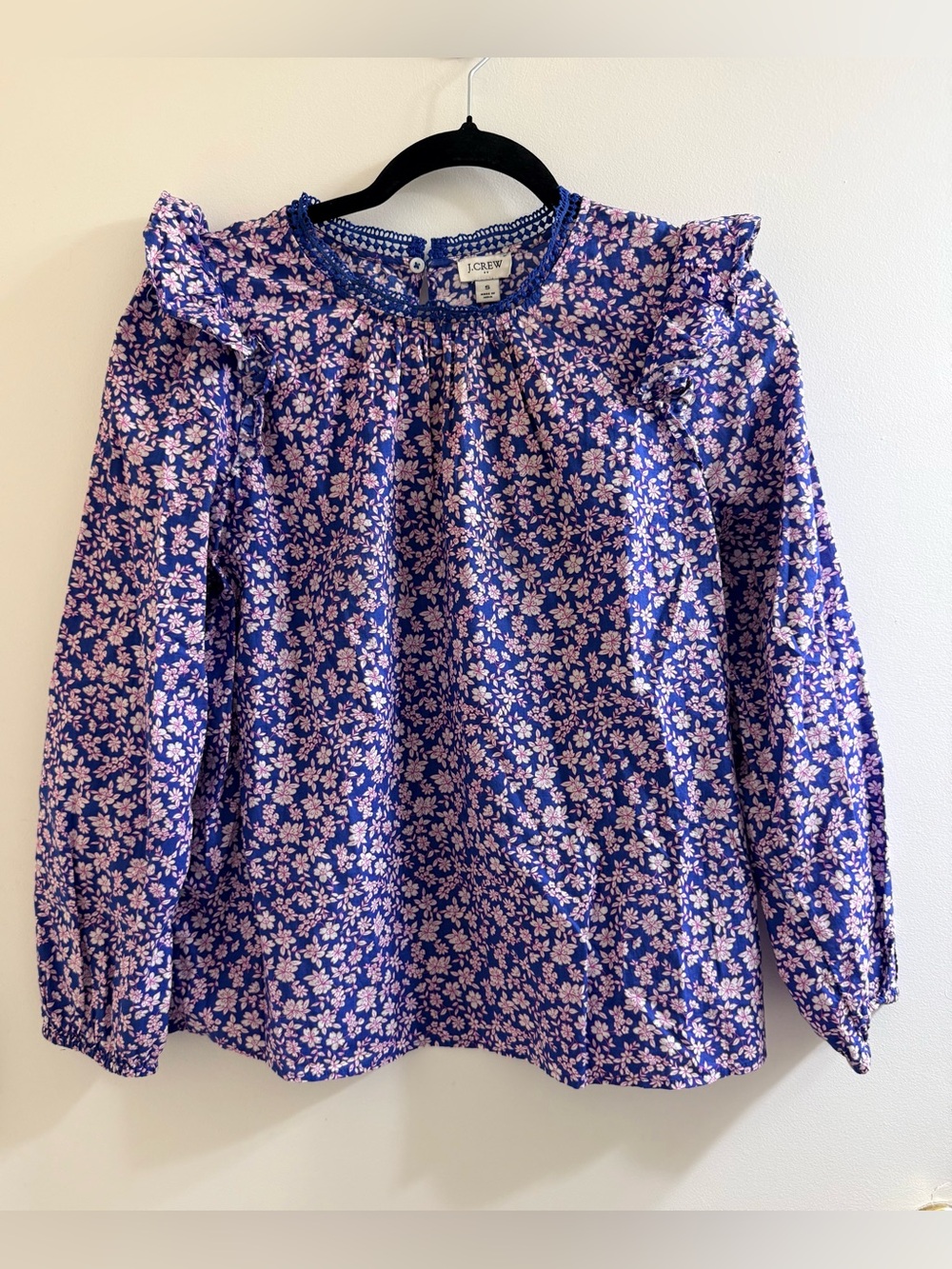 J.Crew Factory Floral Ruffle Shoulder Long Sleeve Blouse - Size S 100% cotton